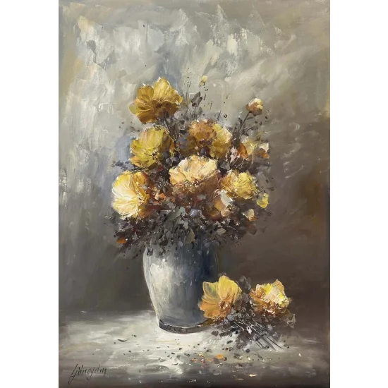 Vazonun İçindeki Bahar Yağlı Boya Tablosu