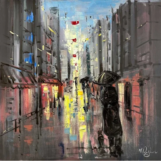 Yağmur ve Şehir Yağlı Boya Tablosu