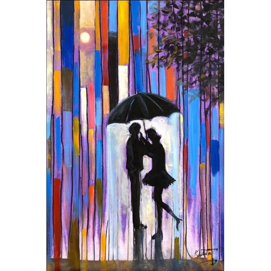Yağmurun Ritminde Aşk Yağlı Boya Tablosu