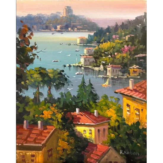 Yamaçtan Manzara Yağlı Boya Tablosu