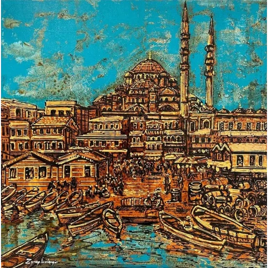 Yeni Cami Önündeki Eski Balıkçılar Yağlı Boya Tablosu