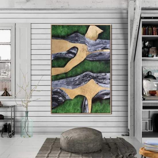 Yeşil ve Gold Siparişe Özel Soyut Yağlı Boya Tablo