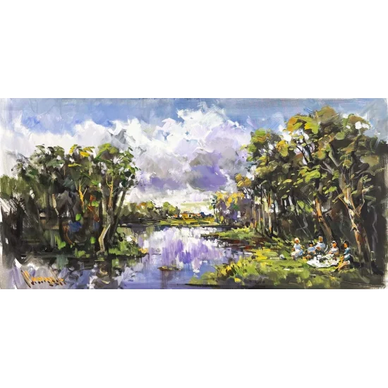 Yeşilin Kucağında Piknik Yağlı Boya Tablosu