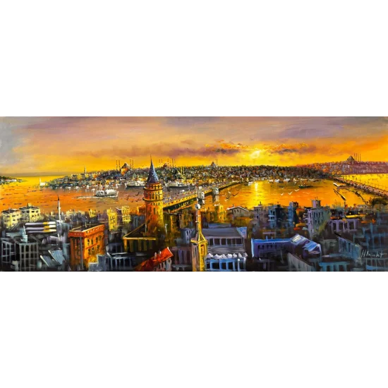 Zamana Akan Şehir Yağlı Boya Tablosu