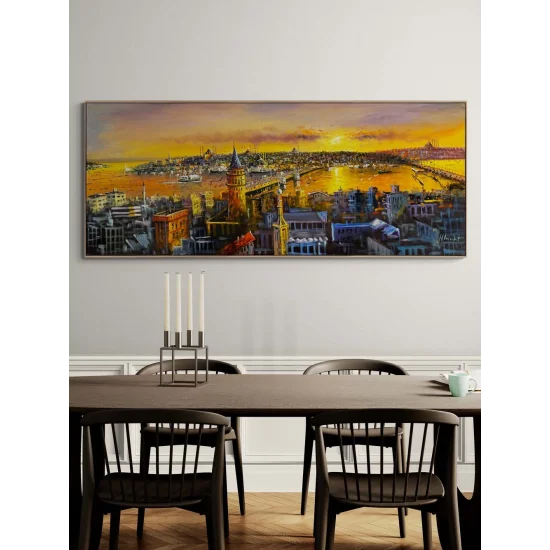 Zamana Akan Şehir Yağlı Boya Tablosu