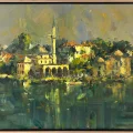 Deniz Manzaralı Cami Yağlı Boya Tablosu