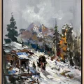 Snowy Village Oil Painting
