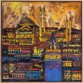 İstanbulun Kalbi Renkli Galata Yağlı Boya Tablosu