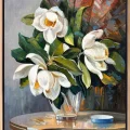 White Magnolias in a Vase Oil Painting