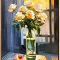 Oil Painting of Roses in Front of a Window