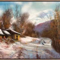 Kışın Pastoral Manzarası Yağlı Boya Tablosu