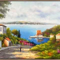 Deniz Manzaralı Cadde Yağlı Boya Tablosu