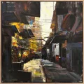 Historical Street Traces Oil Painting