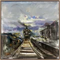 Steam Train Landscape Oil Painting