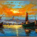 Galata Kulesinin Gölgesinde Tekneler Yağlı Boya Tablosu