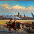 İstanbulun Ruhunda Boğaz ve Galata Yağlı Boya Tablosu
