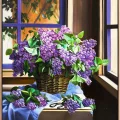 A Basket Full of Lilacs Oil Painting