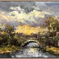 Taş Köprüde Sonbahar Yağlı Boya Tablosu