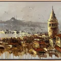 Galata Kulesi İzlerken Yağlı Boya Tablosu