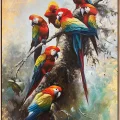 Papağanların Dünyası Yağlı Boya Tablosu