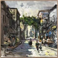 Footsteps on Stone Streets Oil Painting