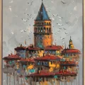 Rüyalarda Galata Kulesi Yağlı Boya Tablosu