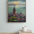 Galata Kulesinde Maviler Yağlı Boya Tablosu