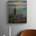 Galata Kulesinde Maviler Yağlı Boya Tablosu