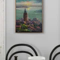Galata Kulesinde Maviler Yağlı Boya Tablosu