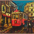 Kırmızı Tramvay ve Hatıralar Yağlı Boya Tablosu