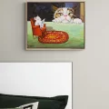 Okuyan Fare Bakan Kedi Yağlı Boya Tablosu