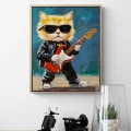 Gitarist Kedi Yağlı Boya Tablosu