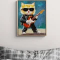 Gitarist Kedi Yağlı Boya Tablosu
