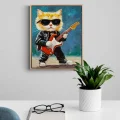 Gitarist Kedi Yağlı Boya Tablosu