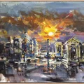 Güneşin Ardındaki Şehir Yağlı Boya Tablosu