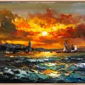 Gün Son Işığında Deniz Yağlı Boya Tablosu