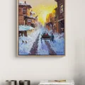 Şehirde Kar Manzarası Yağlı Boya Tablosu