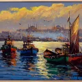 İstanbul Boğazı Akşam Yağlı Boya Tablosu