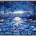 Lilies in the Moonlight Oil Painting