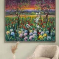 Kır Çiçekleri ve Kuşlar Yağlı Boya Tablosu