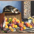 Cats in the Fruit Basket Oil Painting