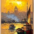 Günbatımında Galata Yağlı Boya Tablosu