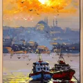 Istanbul with Seagulls Oil Painting