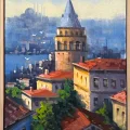 Galata Kulesinde Işık Yağlı Boya Tablosu