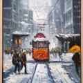 İstiklal Caddesinde Kış Yağlı Boya Tablosu