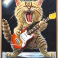 Rock Star Kedi Yağlı Boya Tablosu