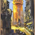 Streets in the Shadow of the Tower Oil Painting