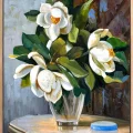 Calm Magnolias in a Vase Oil Painting