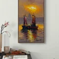 Boats on the Crimson Horizon Oil Painting