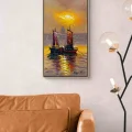 Boats on the Crimson Horizon Oil Painting